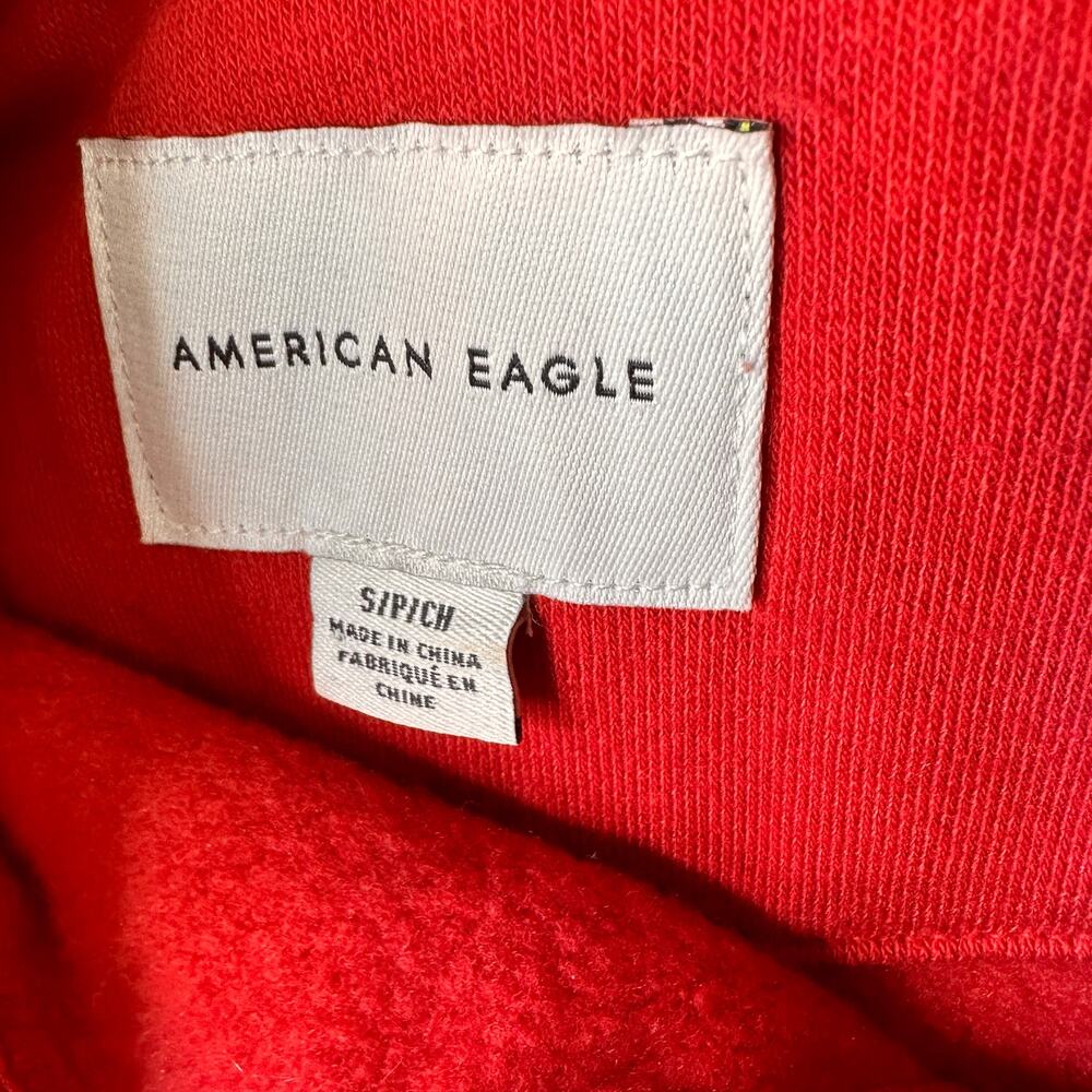 American Eagle AE 1977 Red 1/3 Zip Pullover Striped Trim Sweater Size Small - Picture 6 of 8